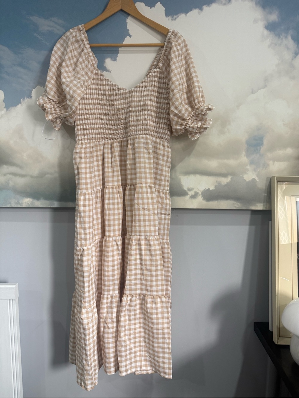 NWT Salty Bright Australia Smocked Gingham Tiered Maxi Dress